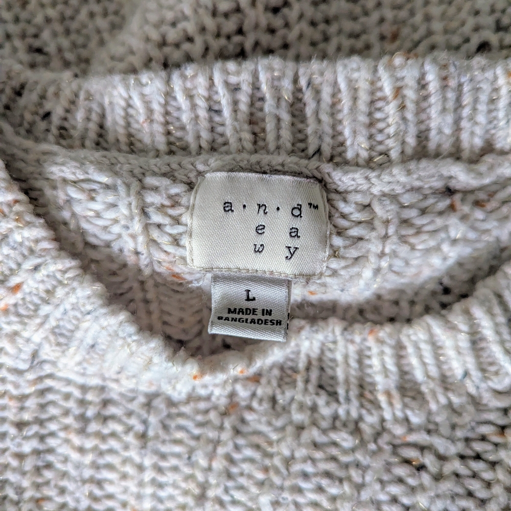 A New Day Chunky Knit Crew Neck Sweater in Cream & Gold Sparkle Size L - Picture 4 of 5